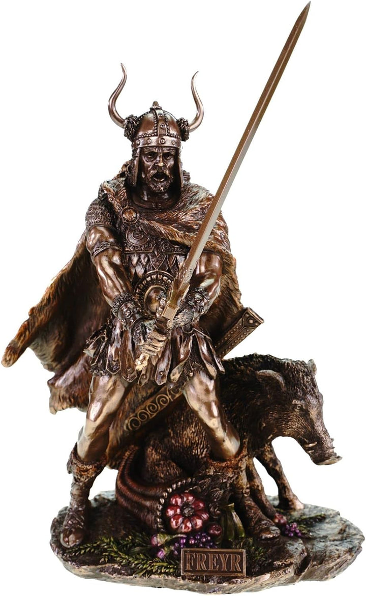 Unbekannt Frey germanischer Gott mit Eber bronziert 38 cm Freyr Freya Figur Odin Skulptur