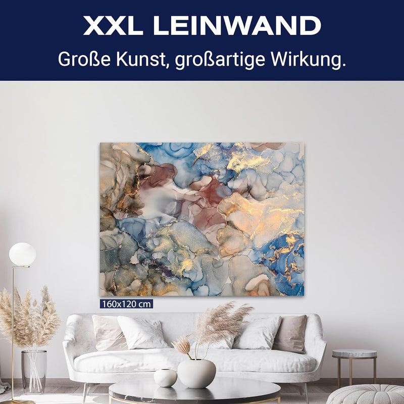 wandmotiv24 Leinwand-Bilder Natur-Stein, Grösse 60x45cm, Querformat, bunter Marmor mit Gold, Dekoste