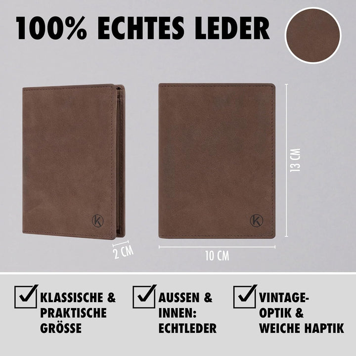 KORUTA Leder Geldbörse Herren mit RFID Schutz I Portemonnaie Gross mit Münzfach I 13 Fächer I Echtle