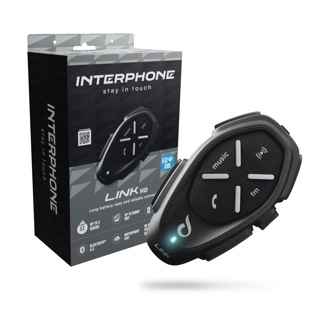 Interphone LINK HD Einzel-Headset – Bluetooth Headset für Motorrad – Motorrad Sprechanlage für 2 Per