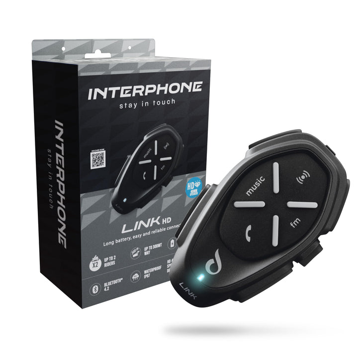 Interphone LINK HD Einzel-Headset – Bluetooth Headset für Motorrad – Motorrad Sprechanlage für 2 Per