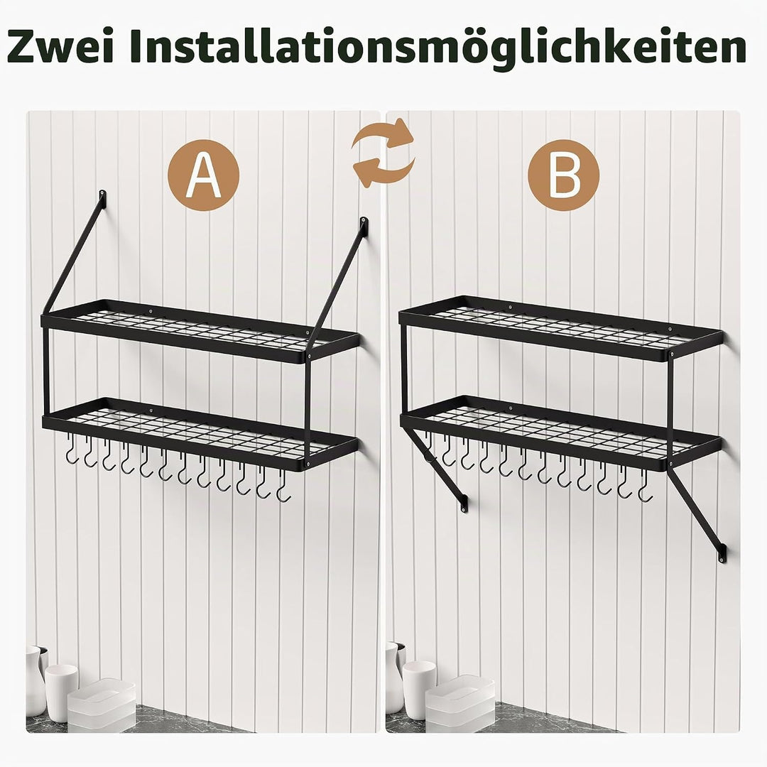 KES Küchenregal Doppel Pfannenhalter Küchenutensilienhalter Küche Pfannenhalter Hängeregal Pfanne Wa