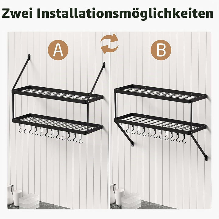 KES Küchenregal Doppel Pfannenhalter Küchenutensilienhalter Küche Pfannenhalter Hängeregal Pfanne Wa
