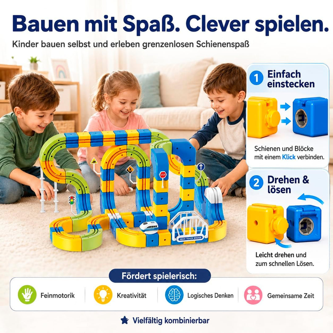 224 PCS Eisenbahn Kinder Elektrisch Cube Track Set, 3D Strecke Flexible Rennstrecke DIY Motorisierte