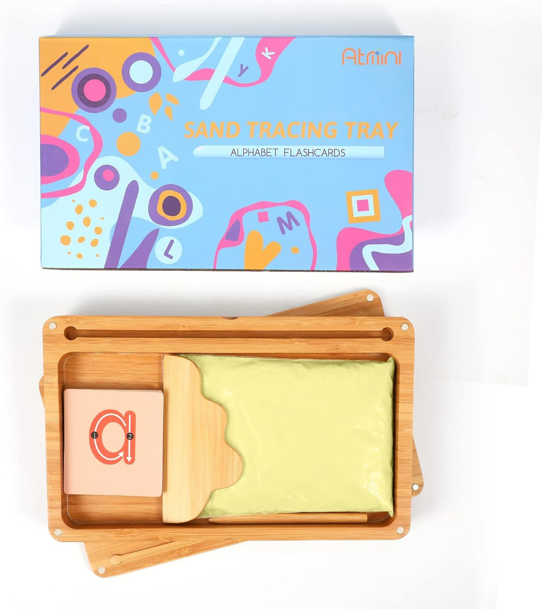 AtMini Montessori sandtablet Frühes Training buchstaben und Zeichens pielzeug Holz Montessori Sandti