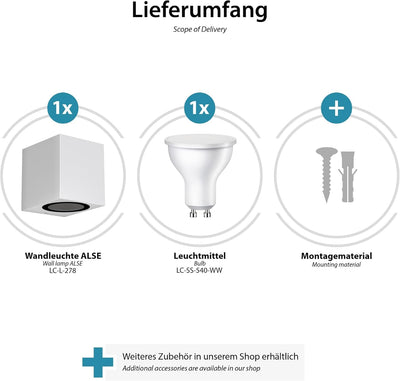 ledscom.de Leuchte ALSE Downlight für aussen, weiss, Aluminium, eckig, inkl. GU10 LED Lampe, je 450l