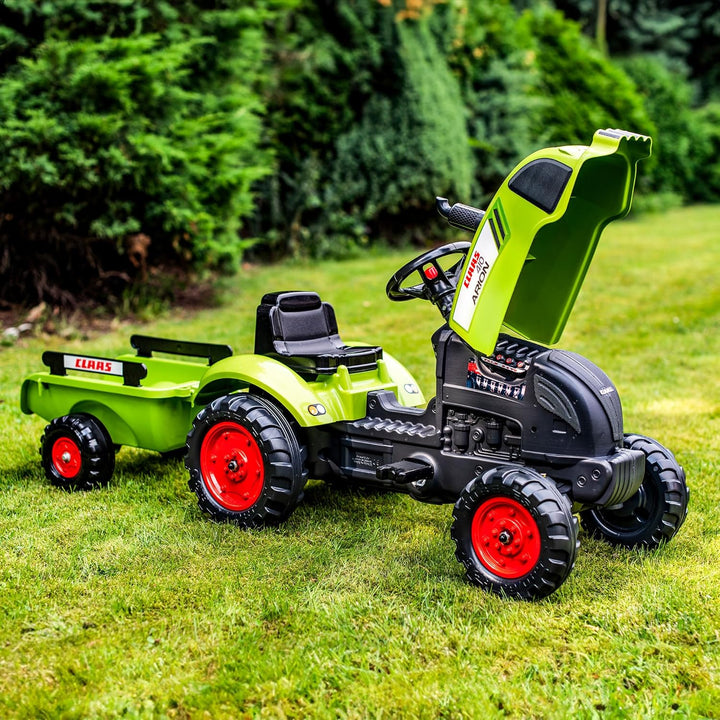 Falk Claas Trettraktor mit Anhänger für Kinder ab 2 Jahren I Traktor mit Lenkrad mit Hupe in Khaki g