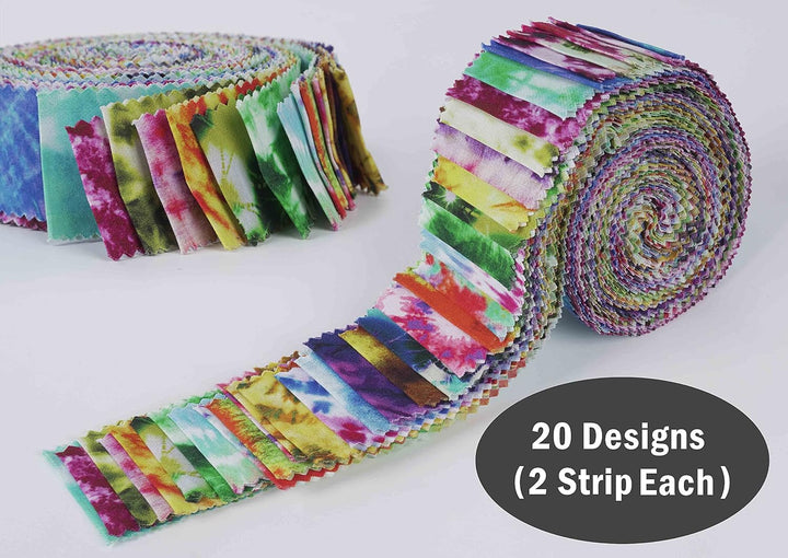 Soimoi 40 Stucke Krawattenfarbstoff Druck Baumwolle Vorgezogene Stoffe Fur Quilting Craft Strips 2.5