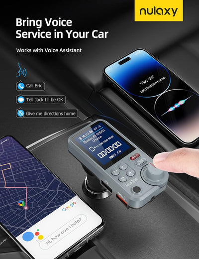 Nulaxy Bluetooth Adapter Auto, Starkes Mikrofon FM Transmitter Auto Bluetooth mit 1,8-Zoll-Farbbilds