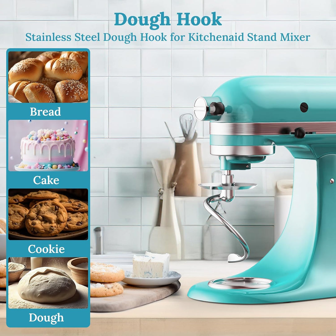 Knethaken aus Edelstahl für KitchenAid Standmixer, passend für 4,5–5 Qt Kippkopf-Standmixer-Aufsätze