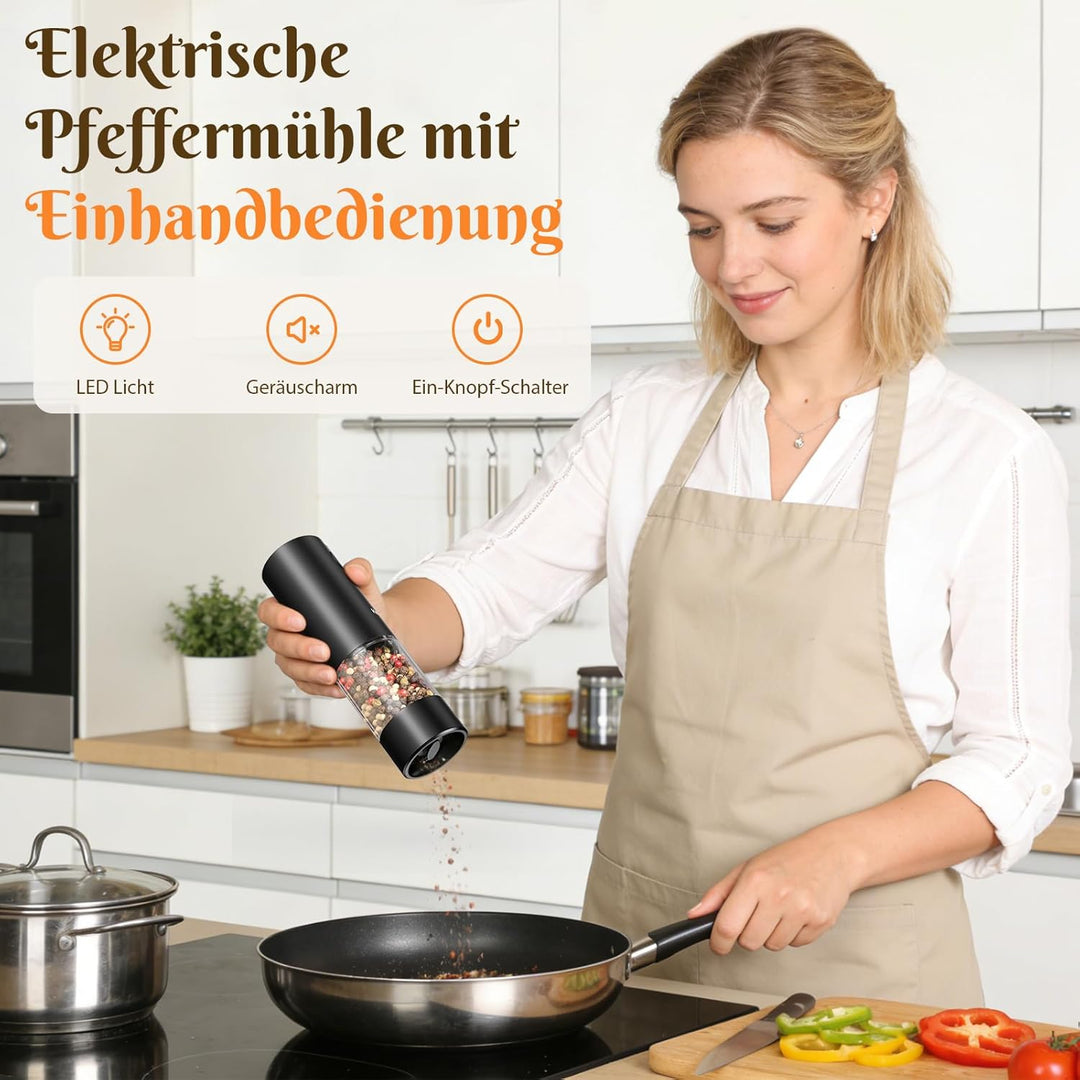 Salz und Pfeffermühle Elektrisch, Wiederaufladbare Pfeffermühle mit 5 Stufen einstellbarem Keramik M
