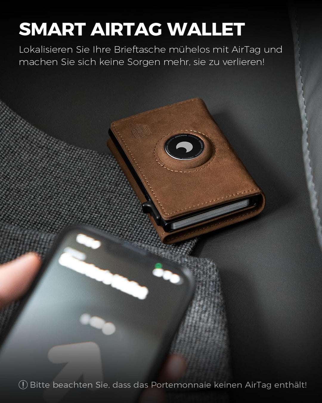 DODENSHA® MagSnap Airtag Wallet Herren mit RFID Schut I Kartenetui Herren Braun, Braun