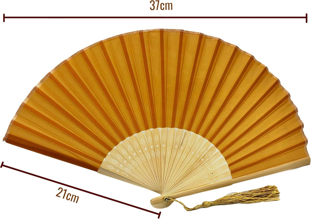 FANSOF.FANS 10 Stück Stofffächer mit Quaste Grade A Bambus Rippen Party Favor Handheld Fan (Dark Gol
