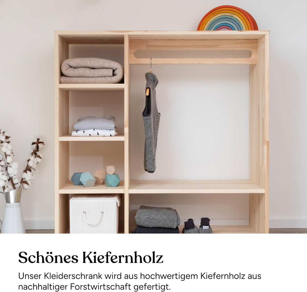 Ehrenkind® Montessori Kleiderschrank | Kinderregal Kiefer Natur | Kinderschrank FSC Zertifiziert | G