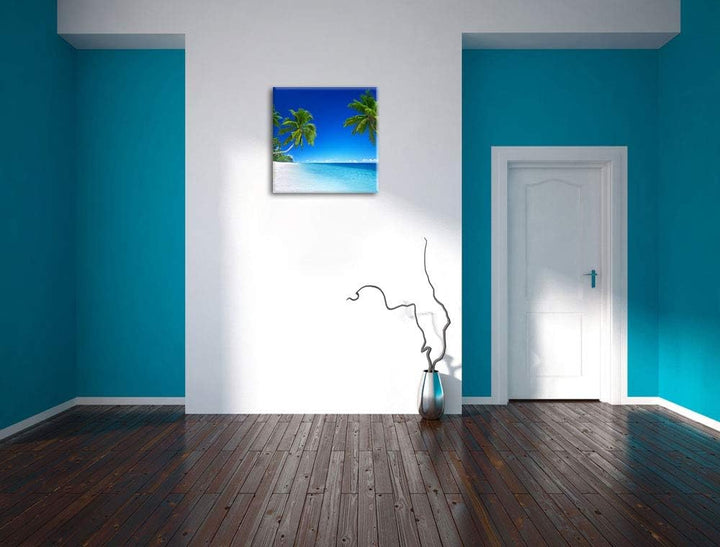 Palmen über dem Meer, Format: 70x70 auf Leinwand, XXL riesige Bilder fertig gerahmt mit Keilrahmen,