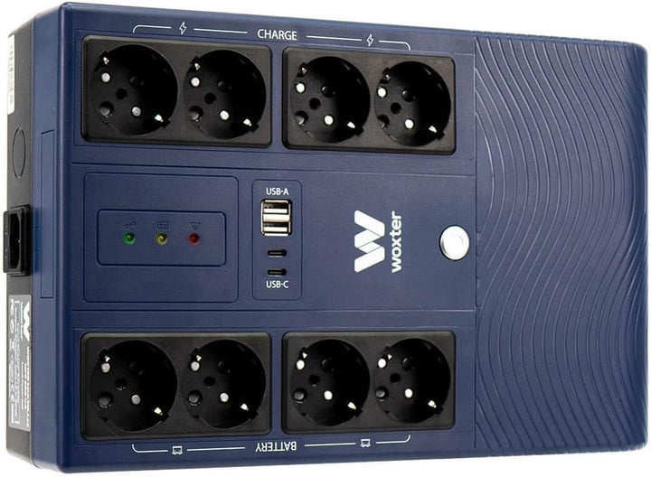Woxter Multibase USV, 1200 VA/720 W, unterbrechungsfreie Stromversorgung, 8 Schuko-Steckdosen, 4 USB