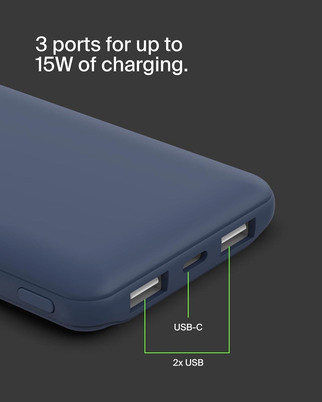 Belkin USB-C-Powerbank (10.000 mAh, 1 USB-C-Port und 2 USB-A-Ports zum Laden von iPhone, AirPods, iP