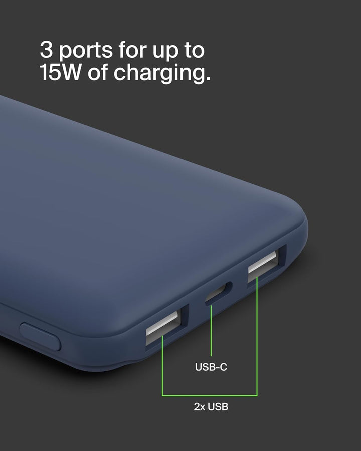 Belkin USB-C-Powerbank (10.000 mAh, 1 USB-C-Port und 2 USB-A-Ports zum Laden von iPhone, AirPods, iP