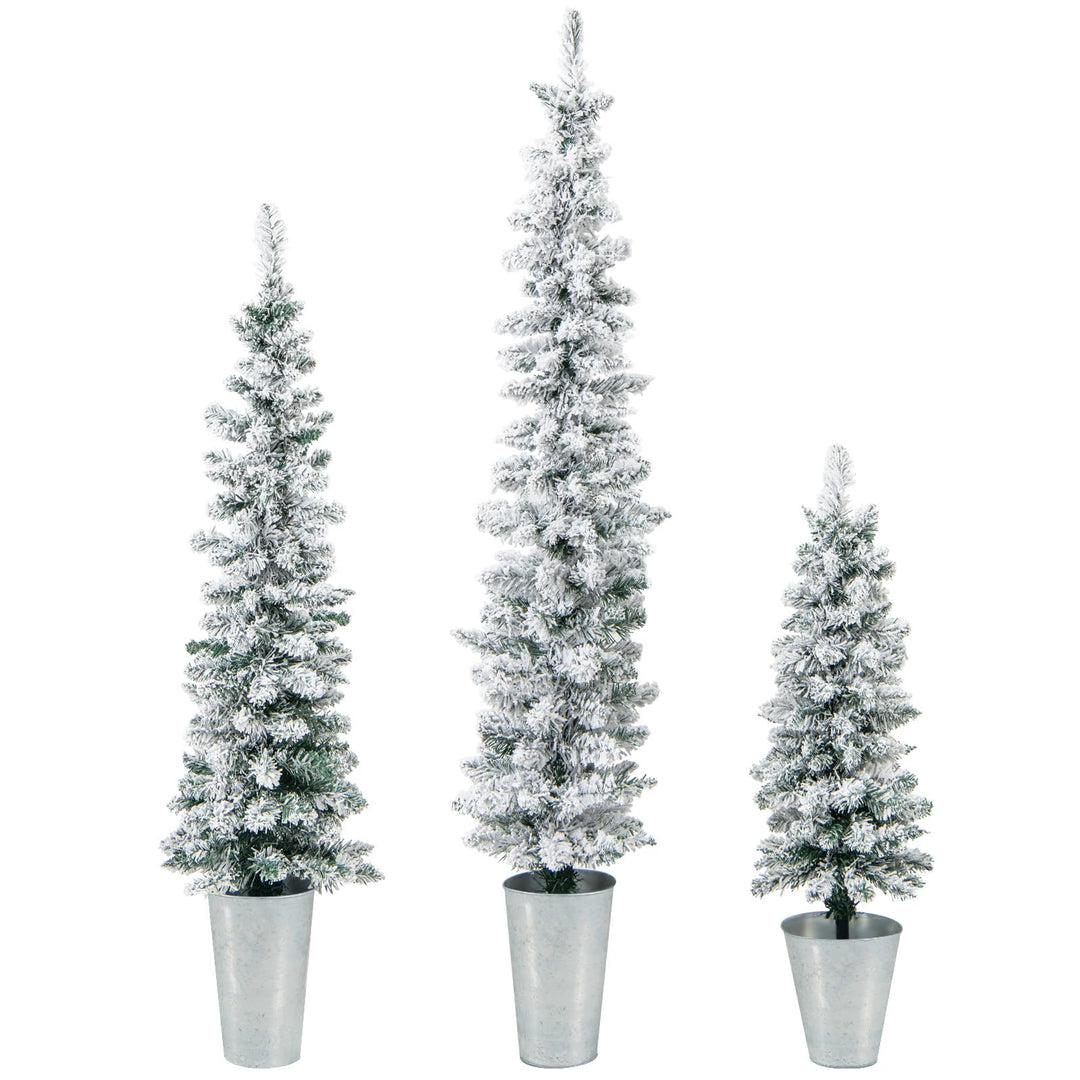 COSTWAY 3er Weihnachtsbaum Künstlich mit Schnee, 90+120+150cm, Tannenbaum Bleistift mit Sockel aus M