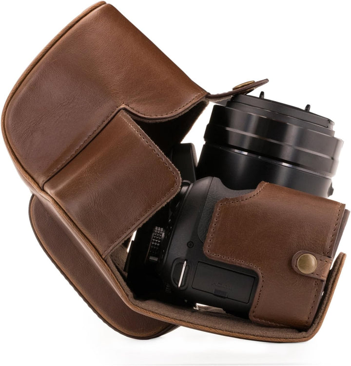 MegaGear Panasonic Lumix DC-FZ80, FZ82 Ever Ready Leder Kamera-Case mit Trageriemen und Batteriezuga