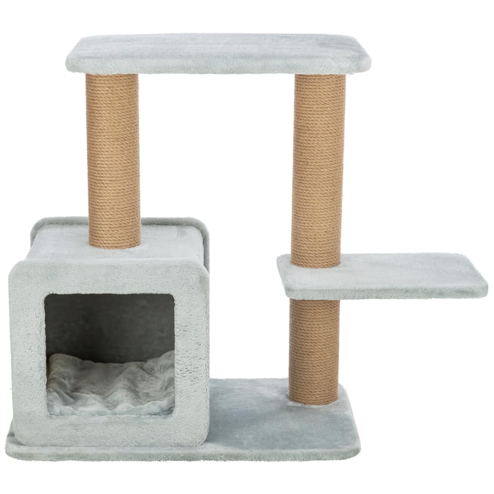 TRIXIE Kratzbaum Elena 83 cm in grau – Kleiner & Schlichter Katzenbaum mit gemütlicher Höhle, komfor