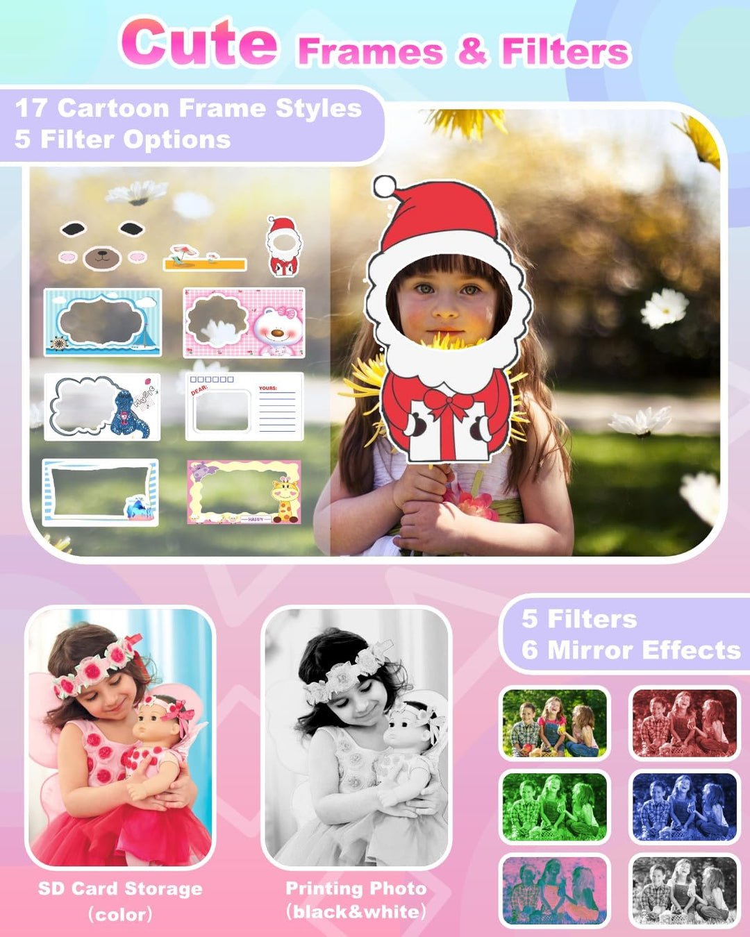Kinderkamera mit Sofortfunktion – 8-facher Digitalzoom 2,0 Zoll (5,0 cm) Display, Digitalkamera für