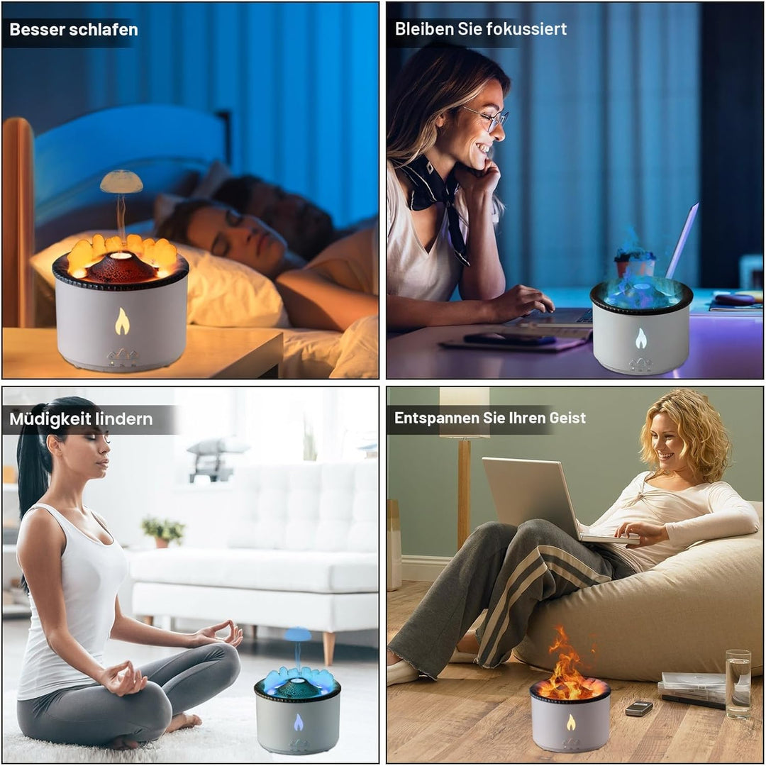 Vulkan Luftbefeuchter Flammen Aroma Diffusor: 360ml Aromatherapie Luftbefeuchter 2 Nebelmodus Luftbe