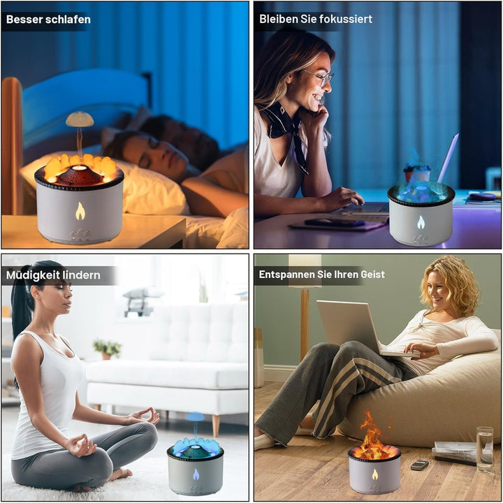 Vulkan Luftbefeuchter Flammen Aroma Diffusor: 360ml Aromatherapie Luftbefeuchter 2 Nebelmodus Luftbe