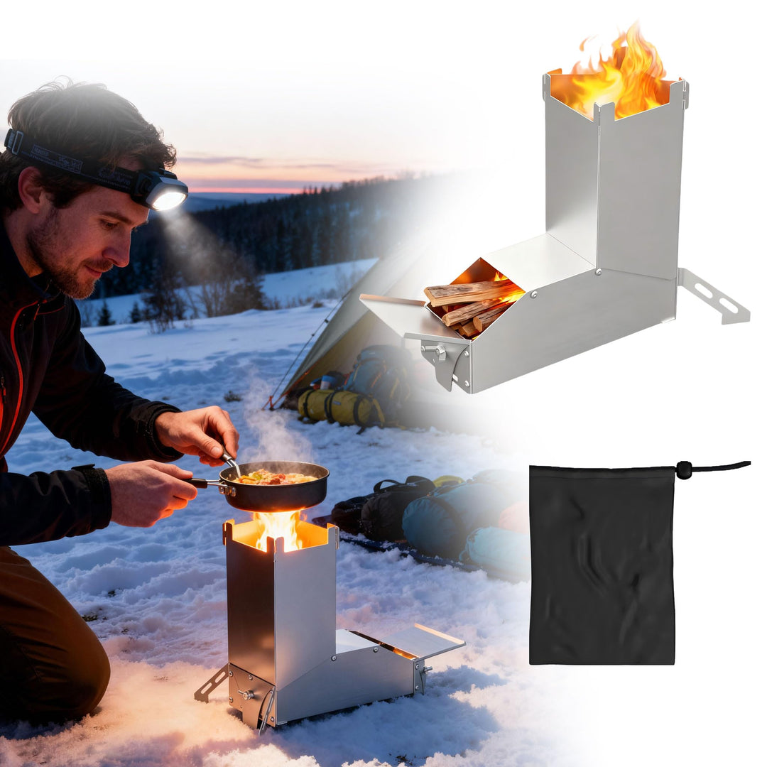 UISEBRT Raketenofen aus dickem Stahl,Tragbar Rocket Stove Stecksystem,Holzofen Campingkocher Camping