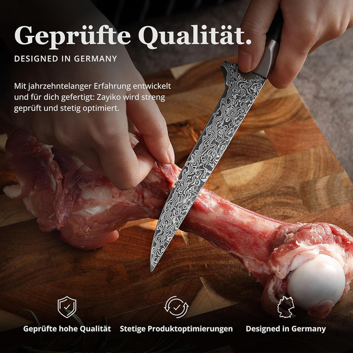 zayiko Black Edition Damastmesser Ausbeinmesser | Scharfe 14 cm Klinge aus 67 Lagen edlem dunklen Da