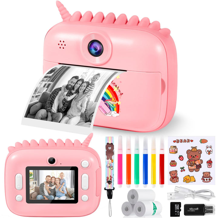 Kinderkamera Sofortbildkamera, 1080P 2,4 Zoll Bildschirm DigitalKamera Kinder mit Druckpapier,32GB K