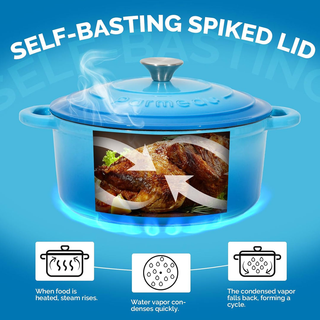 Parmedu Schmortopf aus emailliertem Gusseisen, 5,5 l Topf mit Deckel, Doppelgriff, robustes Kochgesc