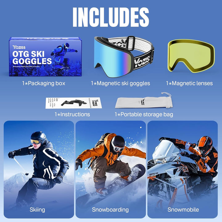 Inuito Skibrille, Snowboardbrille, OTG-Skibrille mit UV400-Schutz, Antibeschlag, Blendschutz, REVO-T