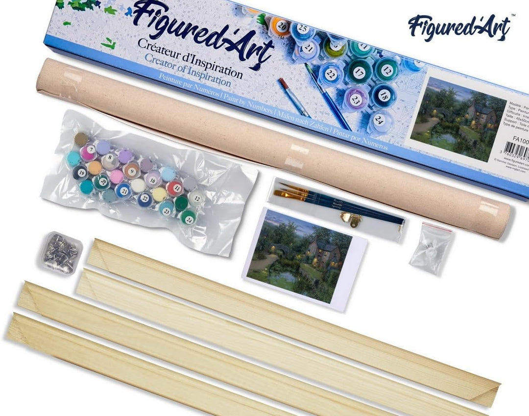 Figured'Art Malen Nach Zahlen Erwachsene Mit Rahmen Altes Landhaus - Paint by Numbers Basteln DIY Ba