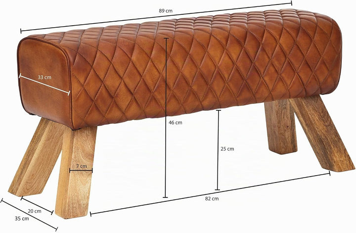 FineBuy Sitzbank Echtleder/Massivholz 89x46x35 cm Leder Modern Turnbock | Springbock Lederhocker | S
