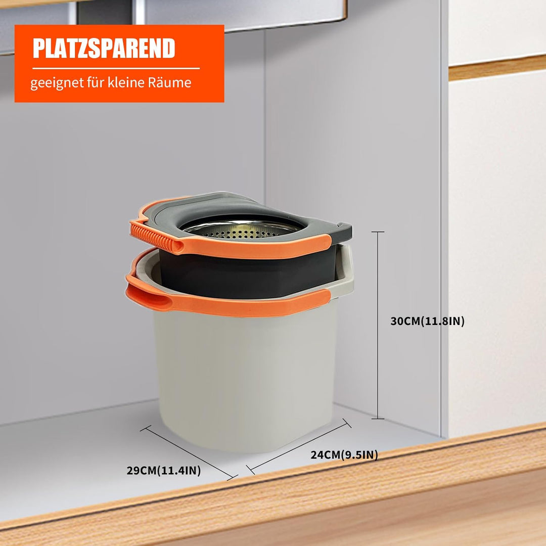 Wischmopp Set mit geteiltem Eimer & Fusspresse – Faltbarer Bodenwischer mit Auswringfunktion & 2-Kam