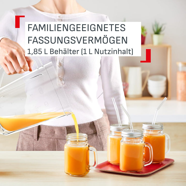 Tefal Blendforce Essential Standmixer, 450 Watt, 2 Geschwindigkeitseinstellungen + Pulsmodus, Ice-Cr