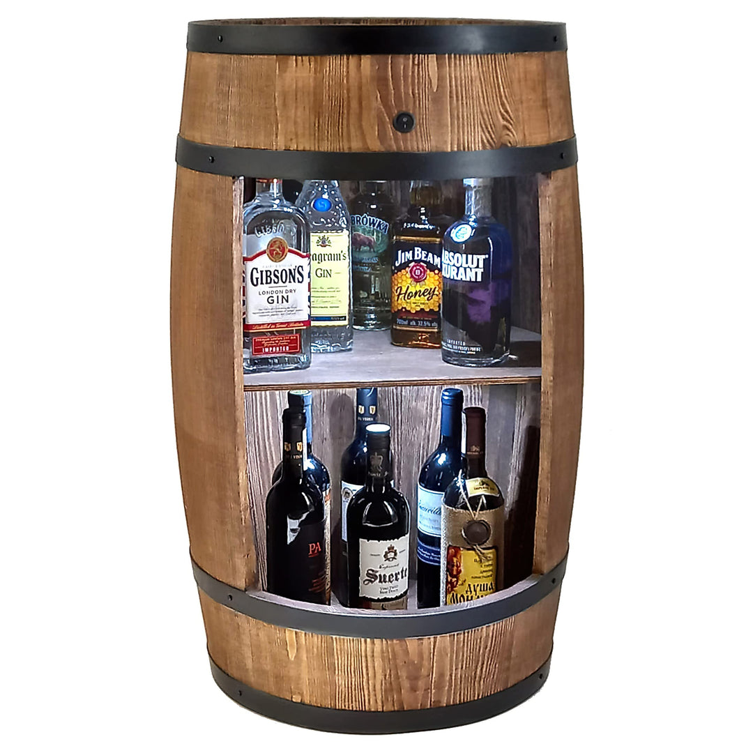 CREATIVE COOPER Holzfass Hausbar mit LED-Leuchten - Weinschrank im Retro Stil - Weinfass Bar - Weinr