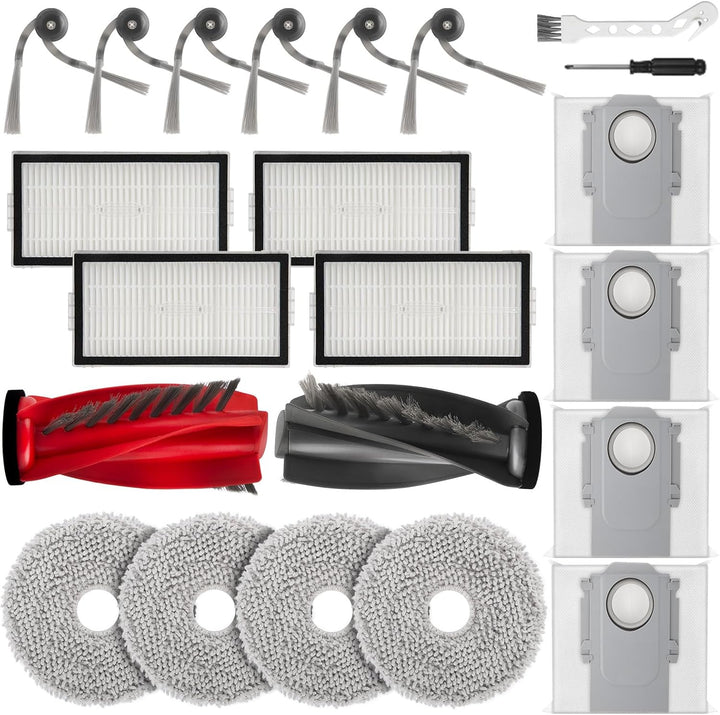 MXZONE 20 Stück Staubsauger Zubehör für Roborock Saros 10R / Qrevo CurvX Saugroboter, 2 Hauptbürste,