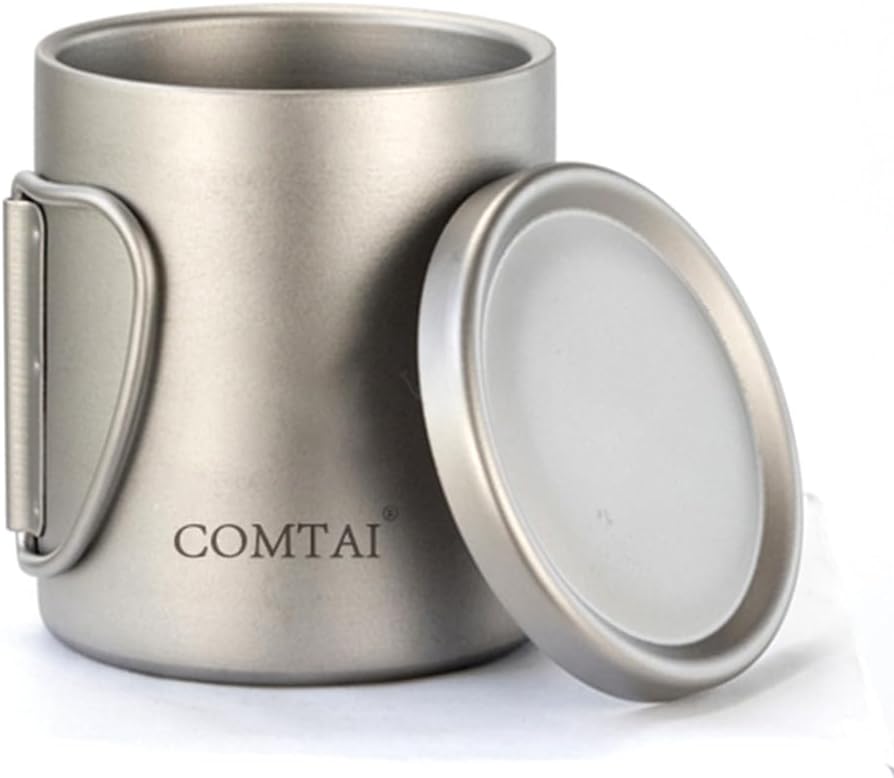 SPORTARC Tragbarer Camping-Wasserbecher, Titan-Tasse, doppelwandige Titan-Wassertasse, Kaffee, Tee,