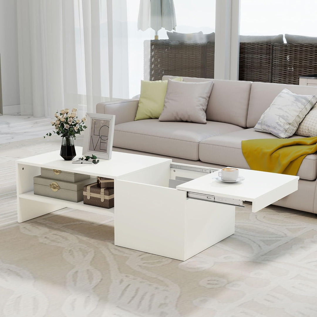 HOMCOM Couchtisch Wohnzimmertisch mit Verstecktem Stauraum Regal, Modern Sofatisch Beistelltisch Kaf