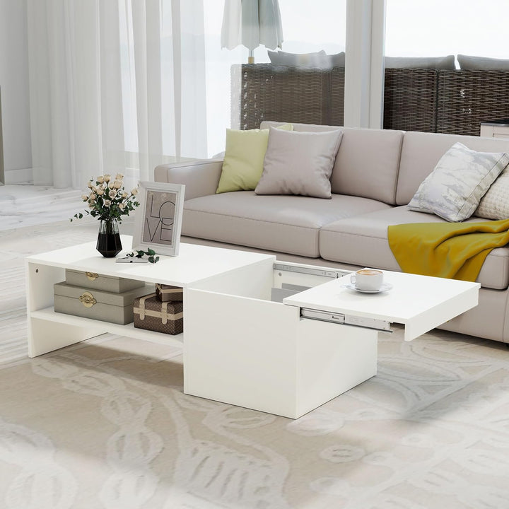 HOMCOM Couchtisch Wohnzimmertisch mit Verstecktem Stauraum Regal, Modern Sofatisch Beistelltisch Kaf
