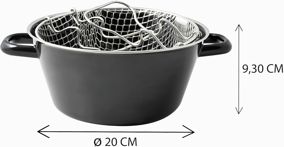 Riess, 0366-022, Pommes-frites Pfanne mit Einsatz 20, CLASSIC - SCHWARZEMAILLE, Durchmesser 20 cm, H