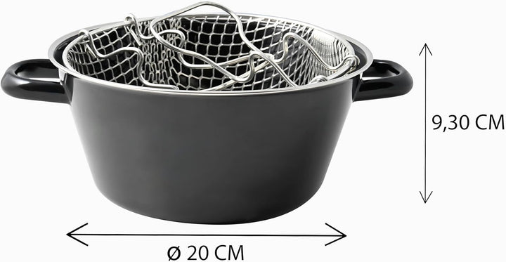 Riess, 0366-022, Pommes-frites Pfanne mit Einsatz 20, CLASSIC - SCHWARZEMAILLE, Durchmesser 20 cm, H