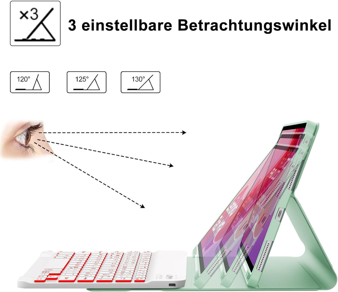 Tastatur Hülle für Lenovo Tab M11 2024, Deutsches QWERTZ, 7 Farben Beleuchtung Magnetisch Abnehmbare