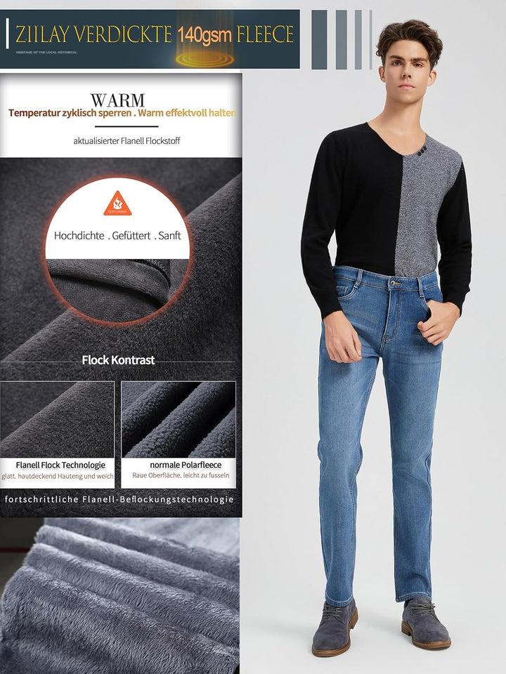 Thermojeans Herren Thermohose Schneehose gefütterte Winterhose Winterjeans mit Fleece gefüttert Hose
