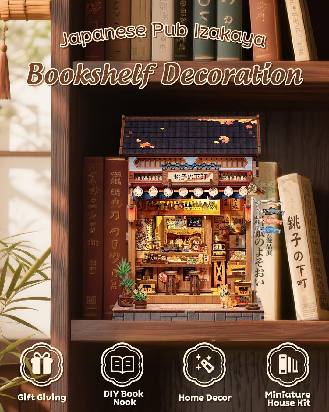 CUTEBEE Book Nook Kit für Erwachsene - Japanisches Izakaya Miniaturhaus, 3D Holzpuzzle DIY zum Selbe