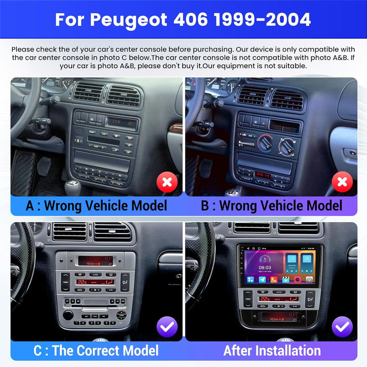 9 Zoll Android 15 Autoradio für Peugeot 406 1999-2004 2 DIN Bildschirm (2 + 64GB) mit Wireless CarPl