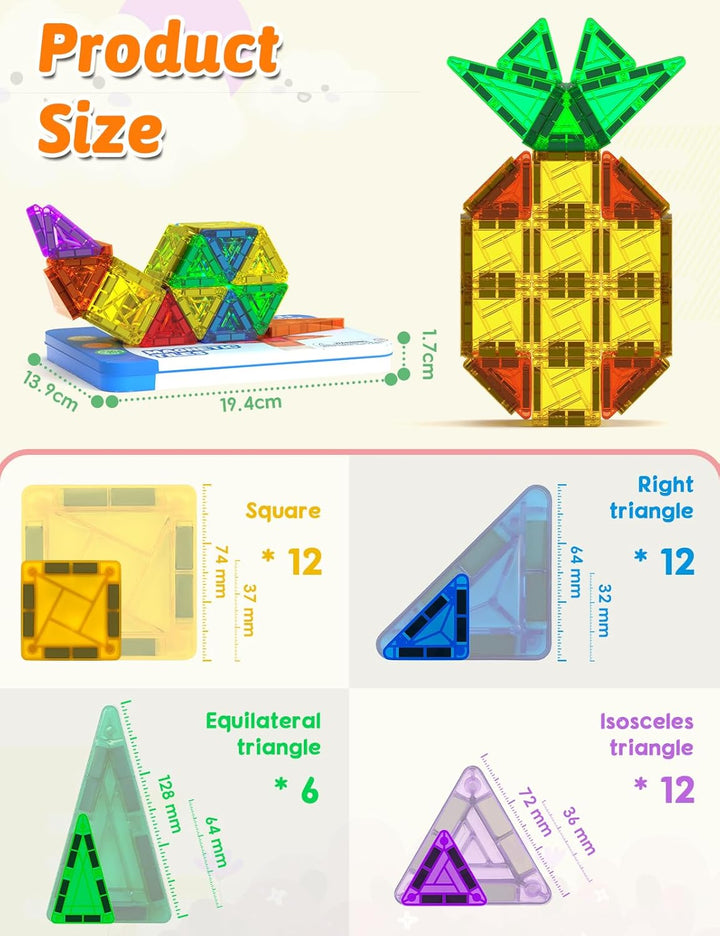 Magnetische Fliesen 42 Stück, Mini Magnetbausteine ReiseSet, Magnetbausteine für Kinder Kreatives Sp