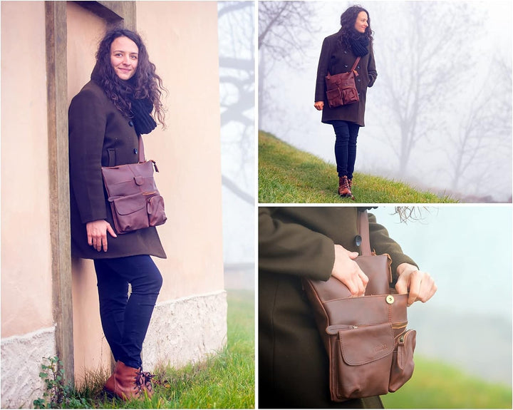 LECONI Umhängetasche Rinds-Leder kleine Schultertasche Damen + Herren Vintage-Look Schultertasche Le